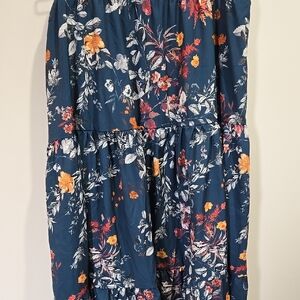 Floral Skirt in Blue and Orange